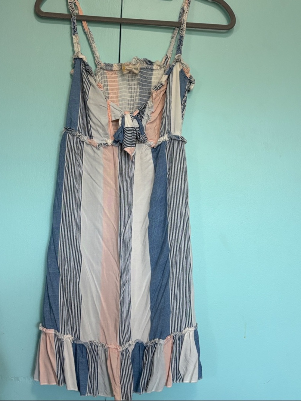 Striped Sundress with Tie Front - Blue and Blush size L